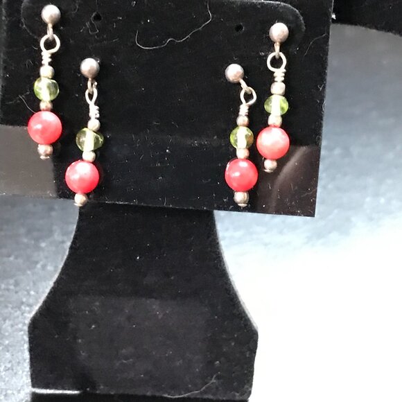 Peridot and Coral Post Earring - Picture 2 of 5
